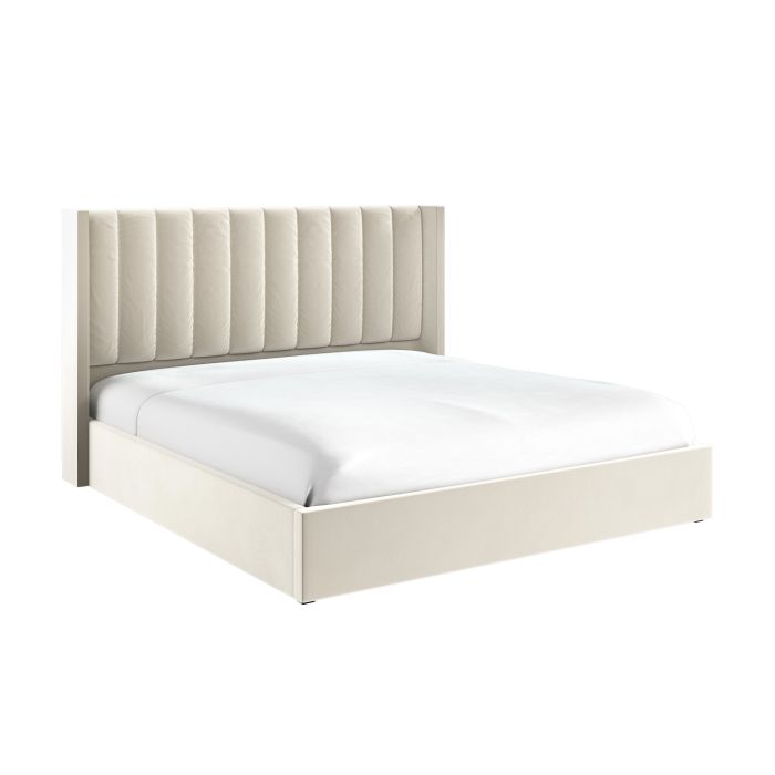 ONLY OPENED - Cream Velvet Super King Ottoman Bed With Winged Headboard - Maddox
