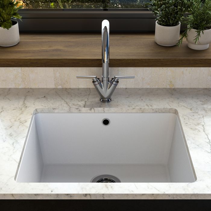 Single Bowl Undermount White Granite Composite Kitchen Sink - Enza Madison