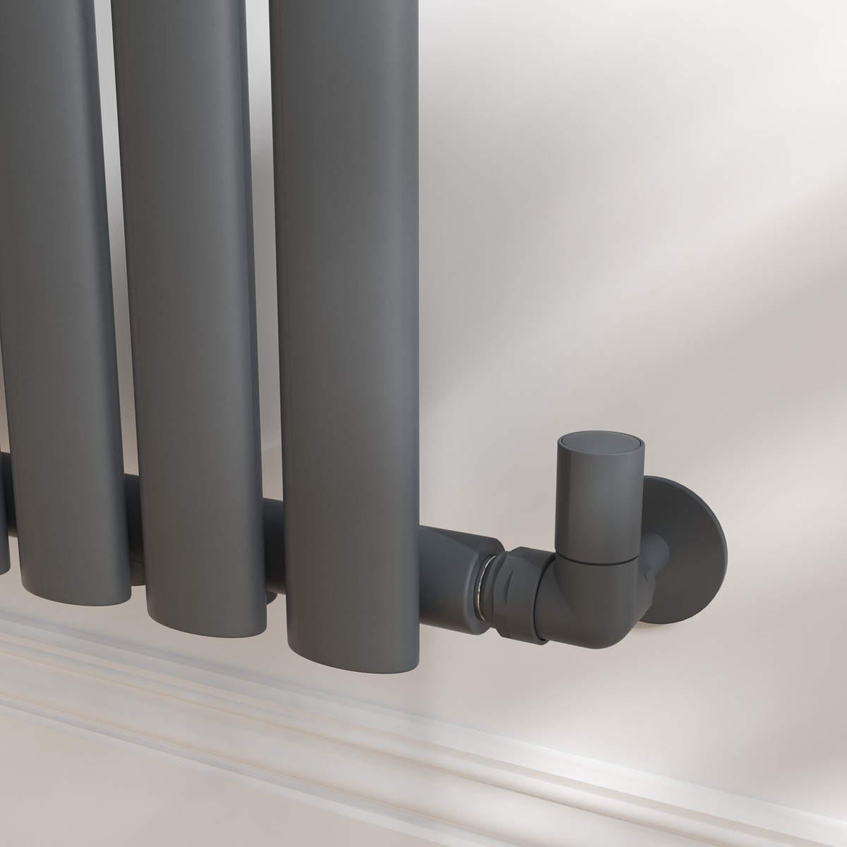 GRADE A1 - Elego Anthracite Gray Modern Manual Corner Radiator Valves With Lockshield