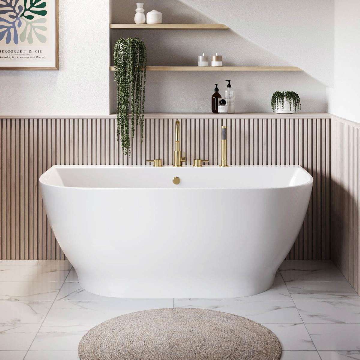 GRADE A1 - Freestanding Back to Wall Double Ended Bath 1500 x 780mm - Manilla