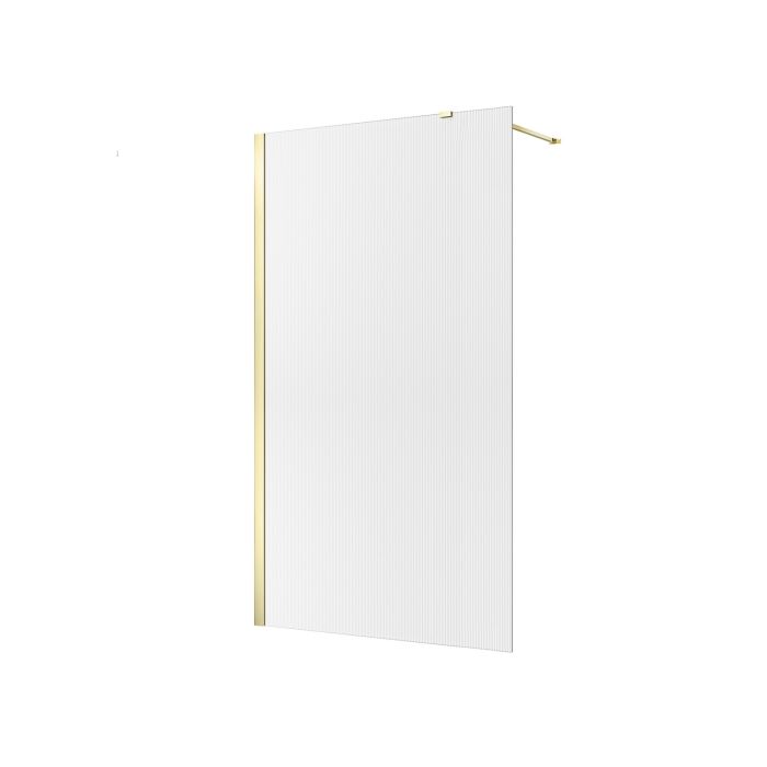ONLY OPENED - 1200mm Brushed Brass Ribbed / Fluted Glass Shower Screen for Wet Room & Walk In Shower - Matira