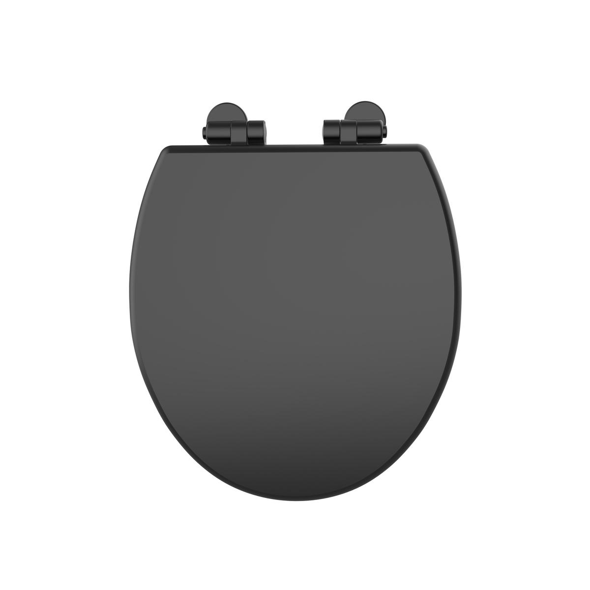 Black Round Wooden Soft Close Toilet Seat with Quick Release and Black Hinges - Park Royal