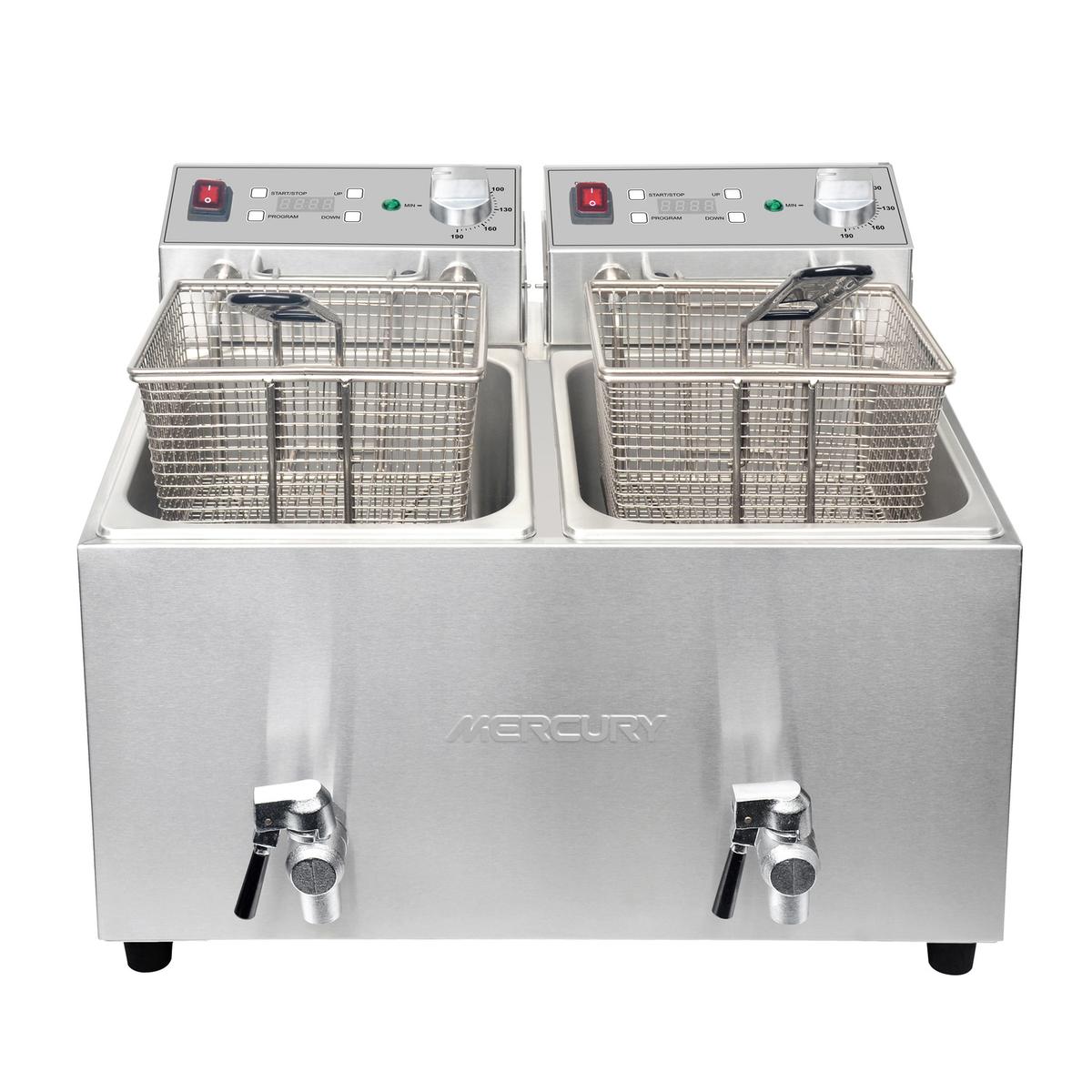 GRADE A2 - Mercury Countertop Electric Fryer with Drain Tap - Twin Tank 2 x 8 Ltr Plug In