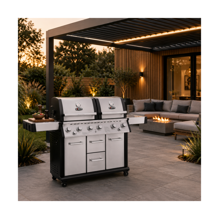 Monster Grill 6 Burner Double Header Gas BBQ - Stainless Steel
