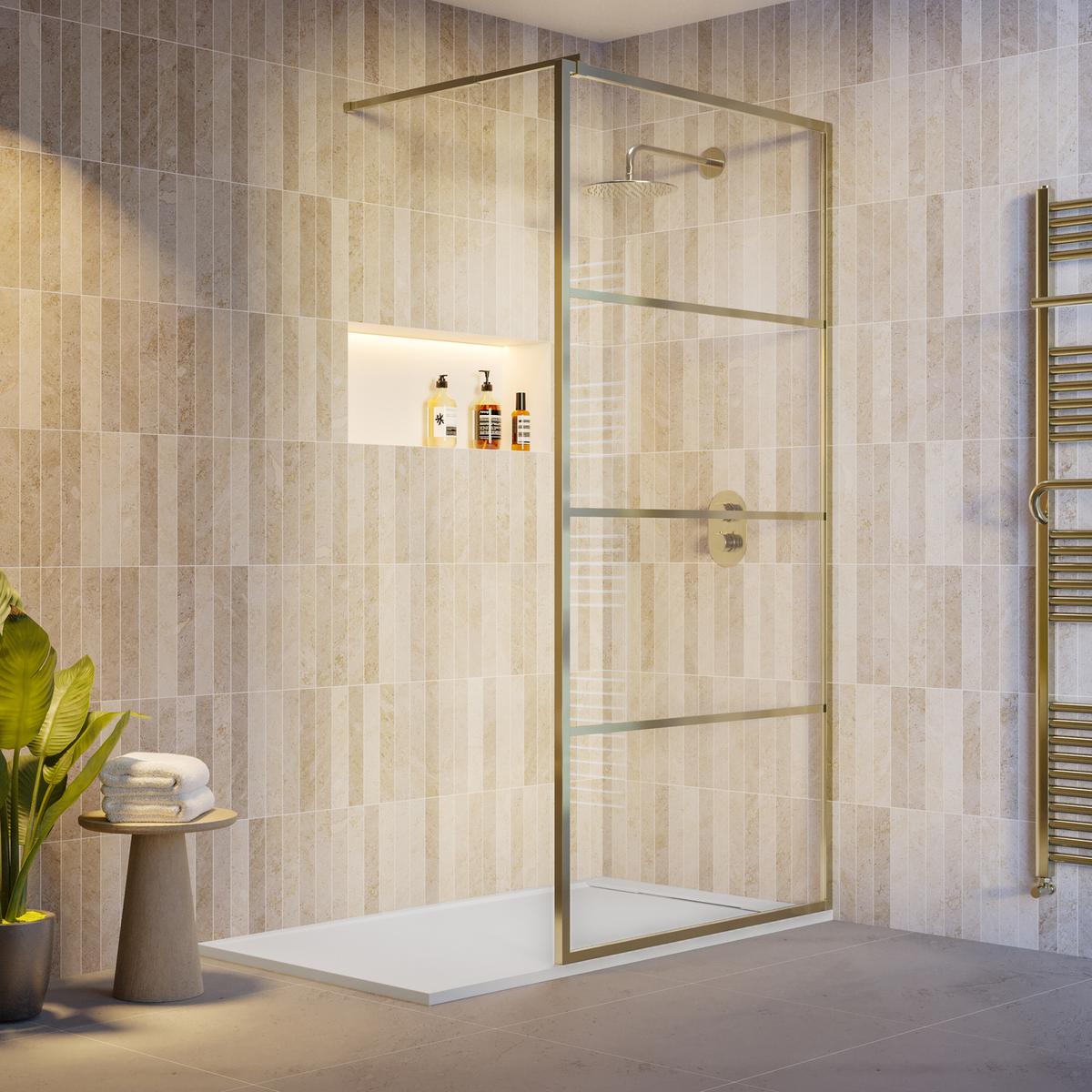 1000mm Brushed Brass Grid Shower Screen for Wet Room & Walk In Shower - Nova