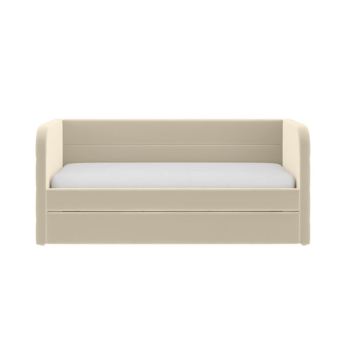 Velvet Single Day Bed with Pull Out Trundle in Beige - Newton