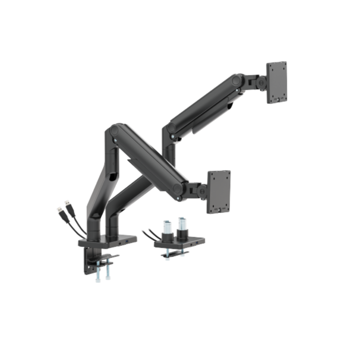 electriQ Dual Premium Monitor Arm with USB A/C Ports For Up to x2 45" Screen
