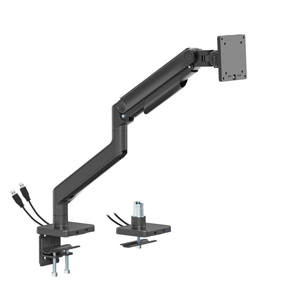 Box Opened electriQ Single Premium Monitor Arm with USB A/C Ports For Up to x1 49" Screen