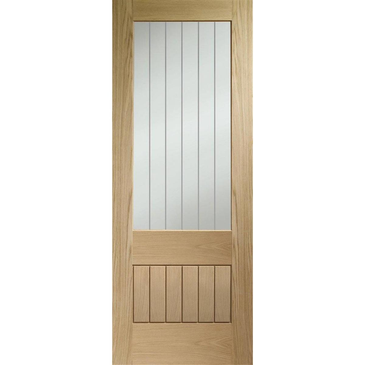 Internal Oak 2XG FD30 Fire Door with Clear Etched Glass - Pre-Finished - 1981 x 838 x 44mm - Suffolk Premium - XL Joinery