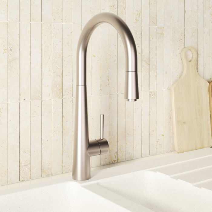 Chrome Single Lever Pull Out Monobloc Kitchen Mixer Tap - Enza Olney