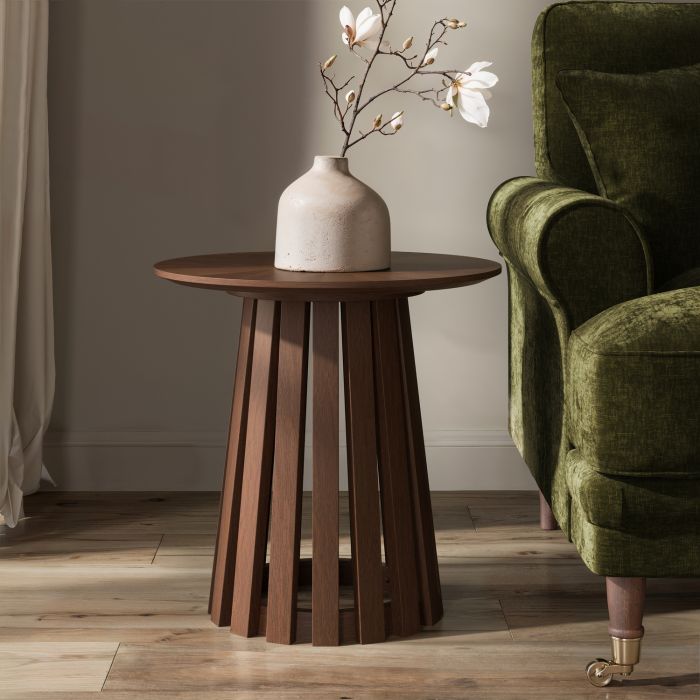 Round Walnut Pedestal Side Table - Owen