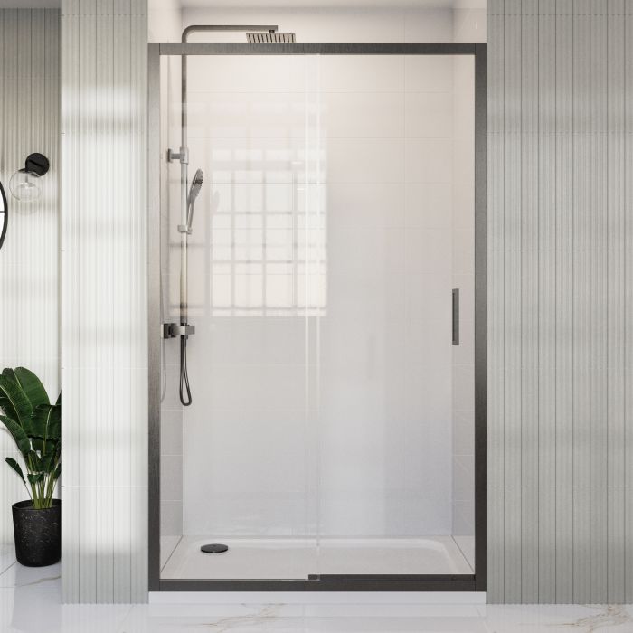 ONLY OPENED - 1200mm Gunmetal Grey Sliding Shower Door 8mm Glass - Pavo