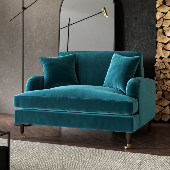 ALMOST PERFECT - Payton Teal Velvet Loveseat