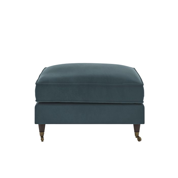 Large Blue Velvet Footstool - Payton