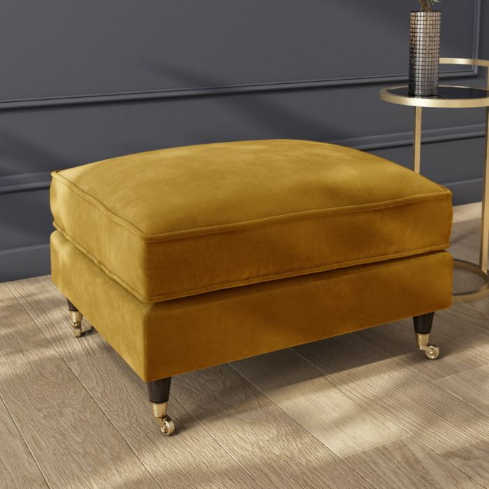 ALMOST PERFECT - Mustard Velvet Footstool - Payton