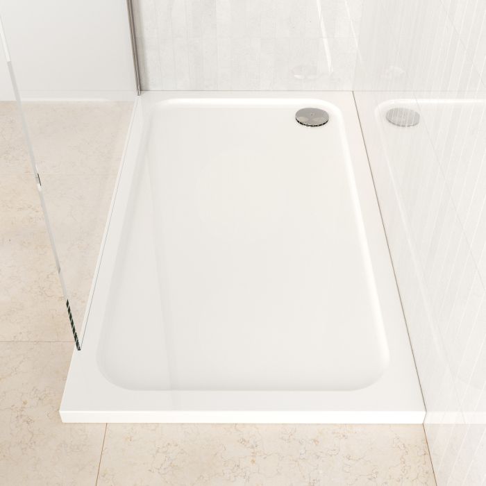 GRADE A2 - 1400x800mm Rectangular Shower Tray – Low Profile 45mm – Stone Resin – White – Pearl