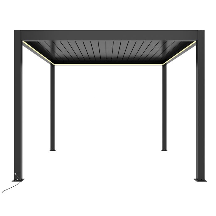 3 x 3m Heavy Duty Aluminium Charcoal Automatic Louvred Pergola with LED Lighting & 2 Textilene Side Panels