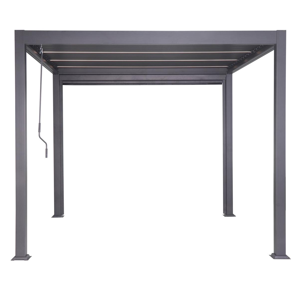 3 x 3m Heavy Duty Aluminium Charcoal Louvred Pergola with Solar LED Lighting & 2 Textilene Side Panels