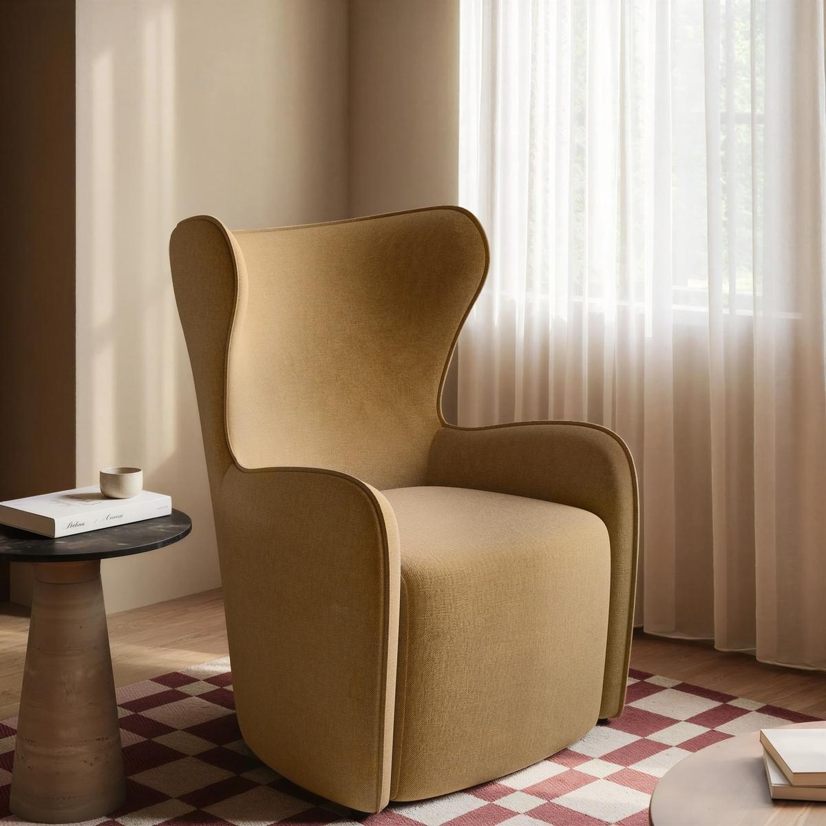 Yellow Chenille Highback Armchair - Paloma