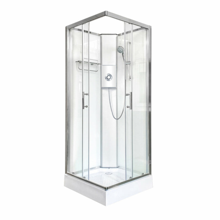 Vidalux 800x800mm White Square Electric Shower Cabin with 9.5kw Triton Electric Shower and Shower Tray