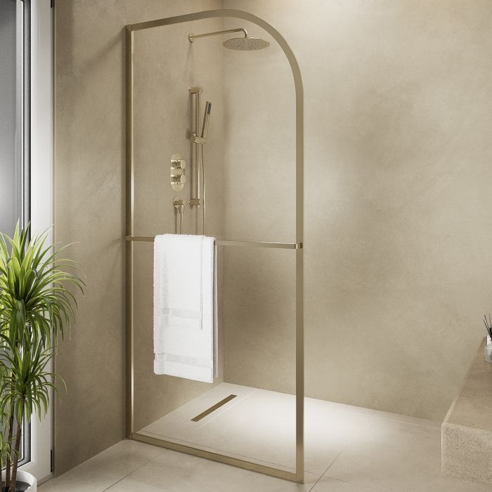 GRADE A1 - Walk In Shower 1000mm Brushed Brass Curved - Raya