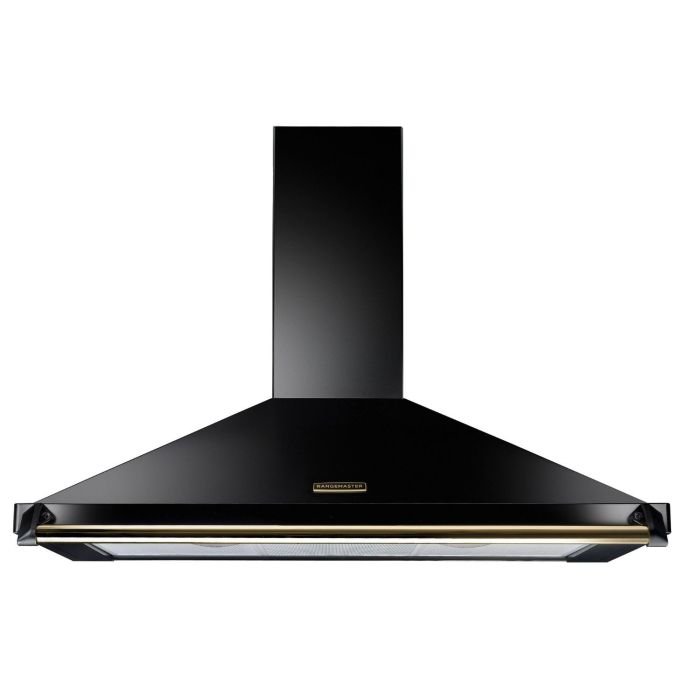 Rangemaster Classic 110cm Chimney Cooker Hood - Black & Brass