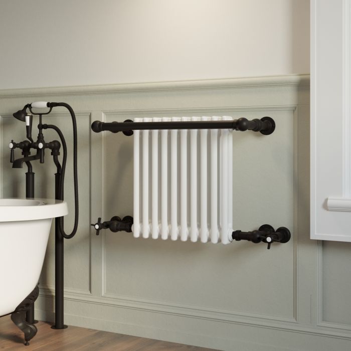 ALMOST PERFECT - White and Black Traditional Column Radiator with Towel Rail 510 x 740mm - Regent
