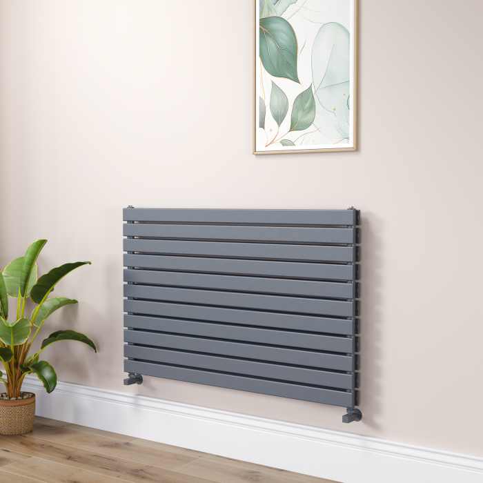 Riace Linea Dark Grey Anthracite Flat Designer Radiator 770x1200mm Double Panel 5358 BTU - Horizontal Bars
