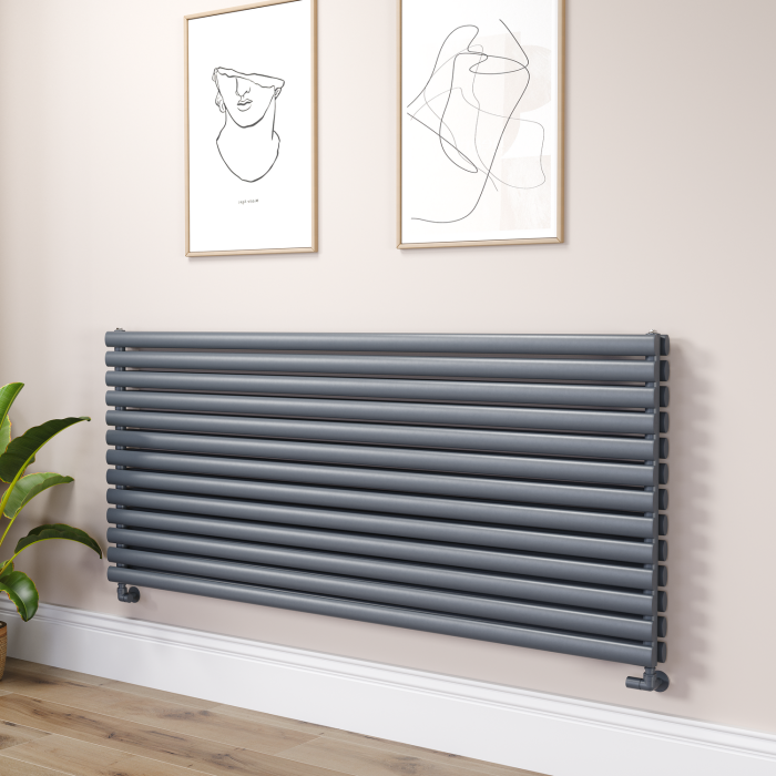 Sorrento Linea Dark Grey Anthracite Oval Designer Radiator 767x1800mm Double Panel 8239 BTU - Horizontal Bars