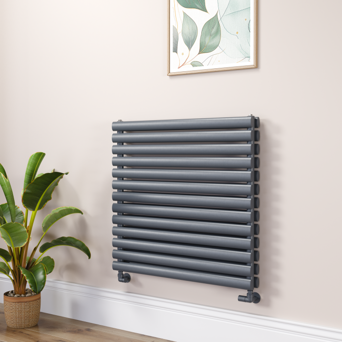 Sorrento Linea Dark Grey Anthracite Oval Designer Radiator 767x800mm Double Panel 3932 BTU - Horizontal Bars