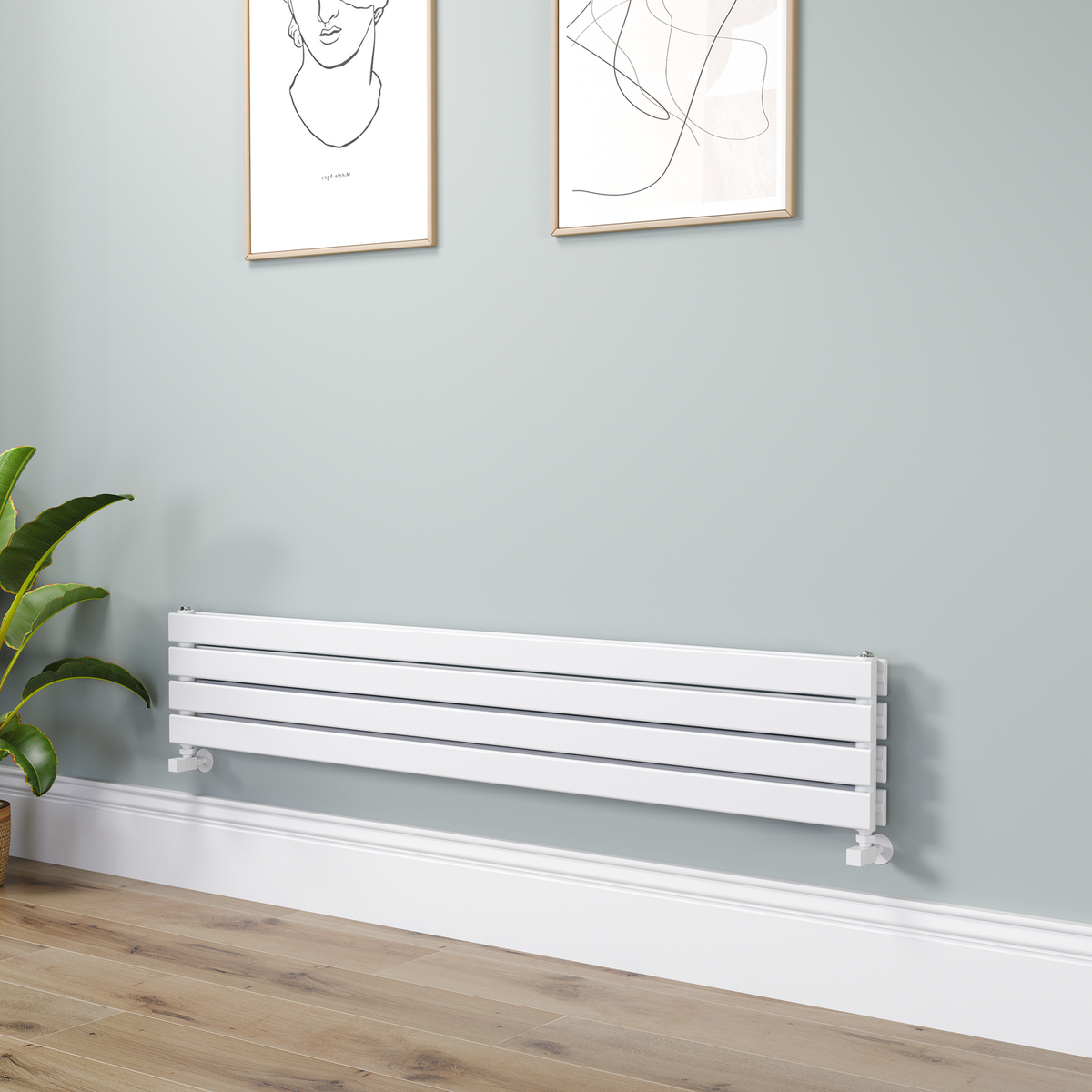 Refurbished Riace Linea White Flat Designer Radiator 280x1600mm Double Panel 2512 BTU - Horizontal Bars