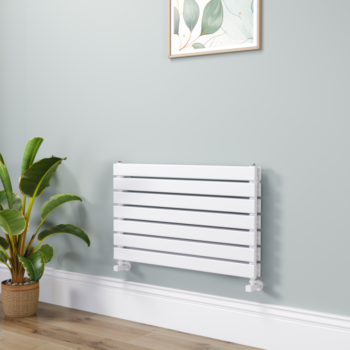 Riace Linea White Flat Designer Radiator 490x800mm Double Panel 2369 BTU - Horizontal Bars