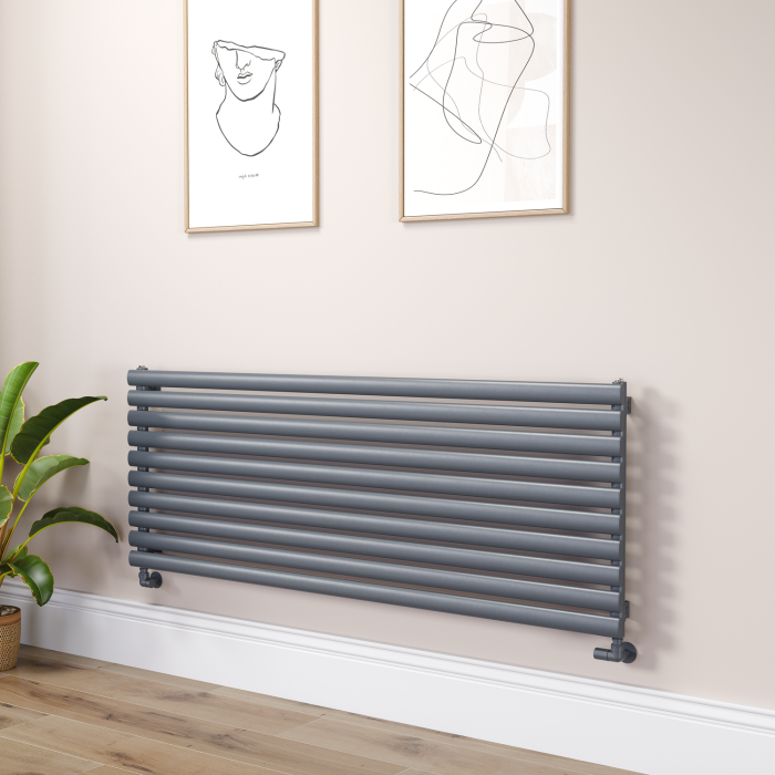 Sorrento Linea Dark Grey Anthracite Oval Designer Radiator 590x1600mm Single Panel 3782 BTU - Horizontal Bars