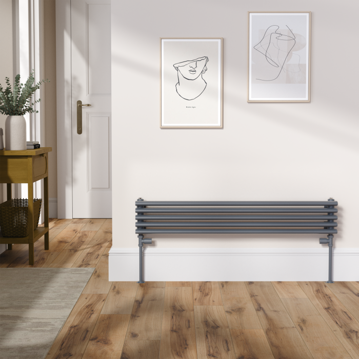 Ventura Linea Dark Grey Anthracite Oval Unique Designer Radiator 175x1000mm Single Panel 945 BTU - Horizontal Bars