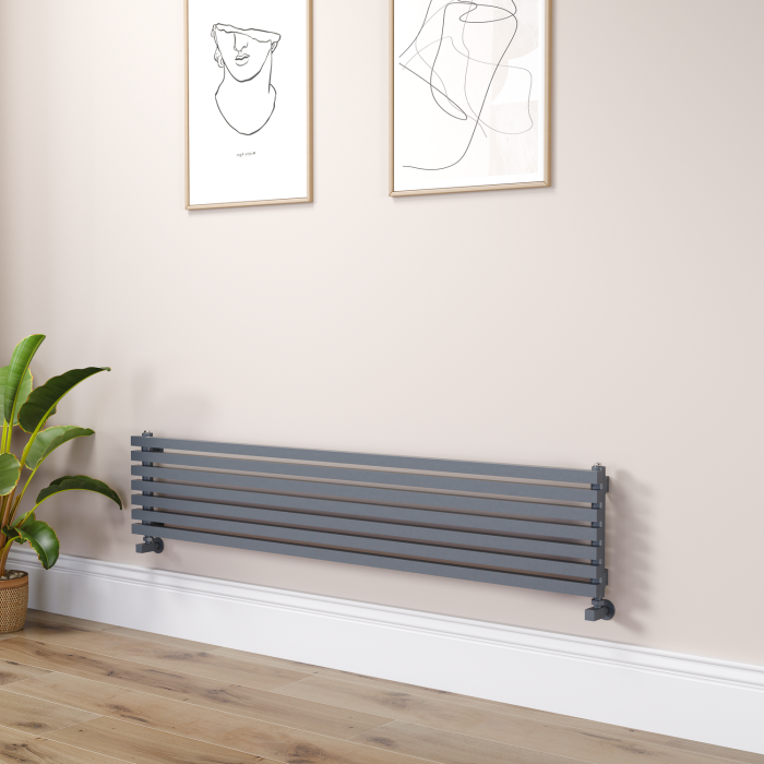 Ravello Linea Dark Grey Anthracite Square Designer Radiator 315x1600mm Single Panel 2297 BTU - Horizontal Bars