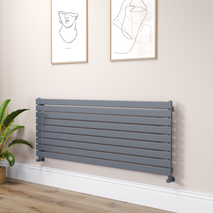 Riace Linea Dark Grey Anthracite Flat Designer Radiator 630x1600mm Single Panel 3795 BTU - Horizontal Bars