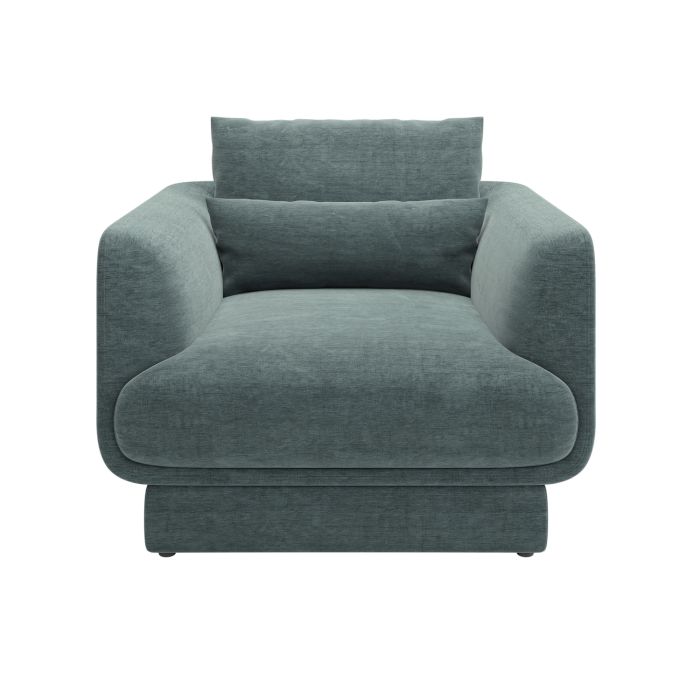 Blue Chenille Armchair with Cushion - Ramses 