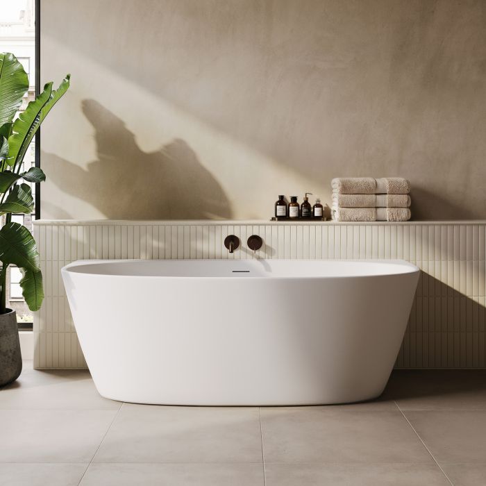 Matt White Freestanding Back to Wall Double Ended Bath 1700 x 780mm - Rosa