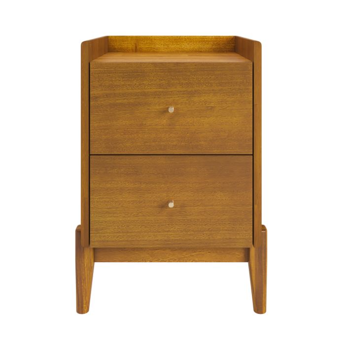 Wooden Mid-Century Tall 2-Drawer Bedside Table - Rumi