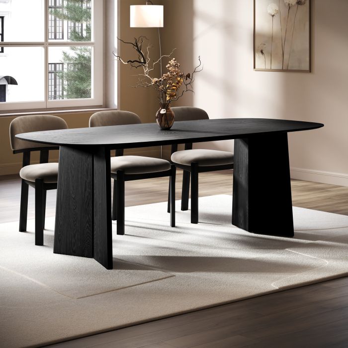 Large Rectangular Black Wooden Dining Table - Seats 6 - 8 - Rivo