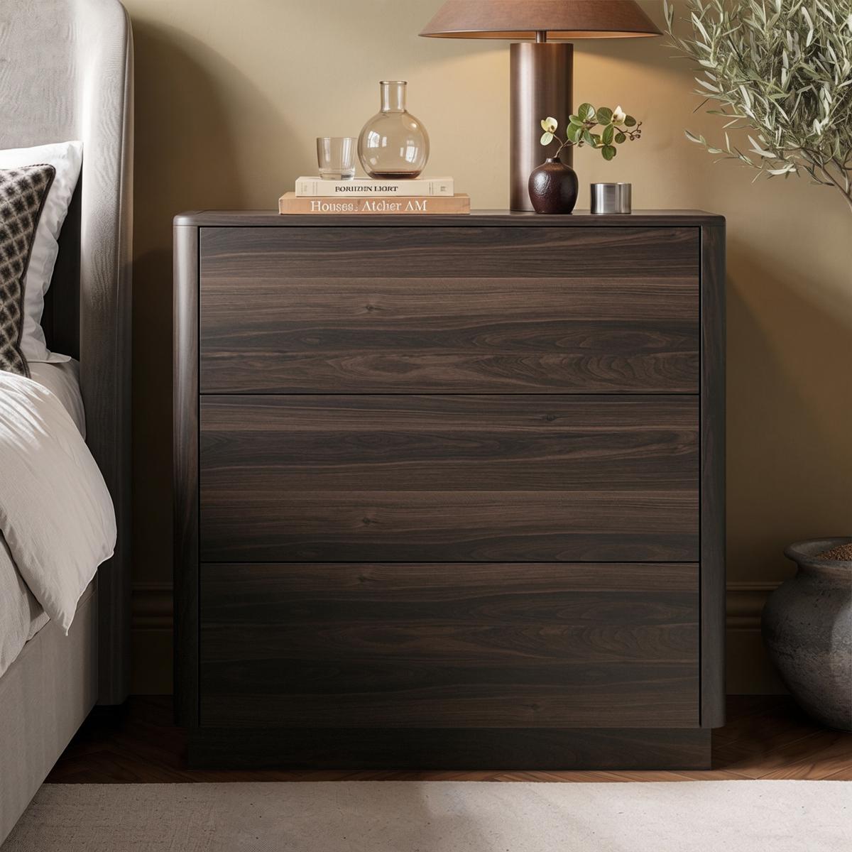 Modern Walnut 3 Drawer Chest of Drawers - Rowan