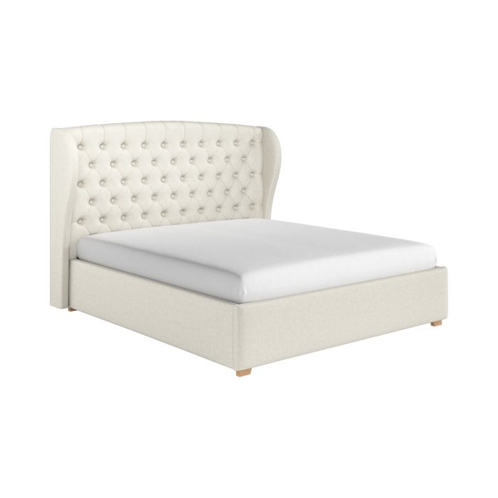 Cream Upholstered Super King Ottoman Bed with Winged Chesterfield Headboard - Safina