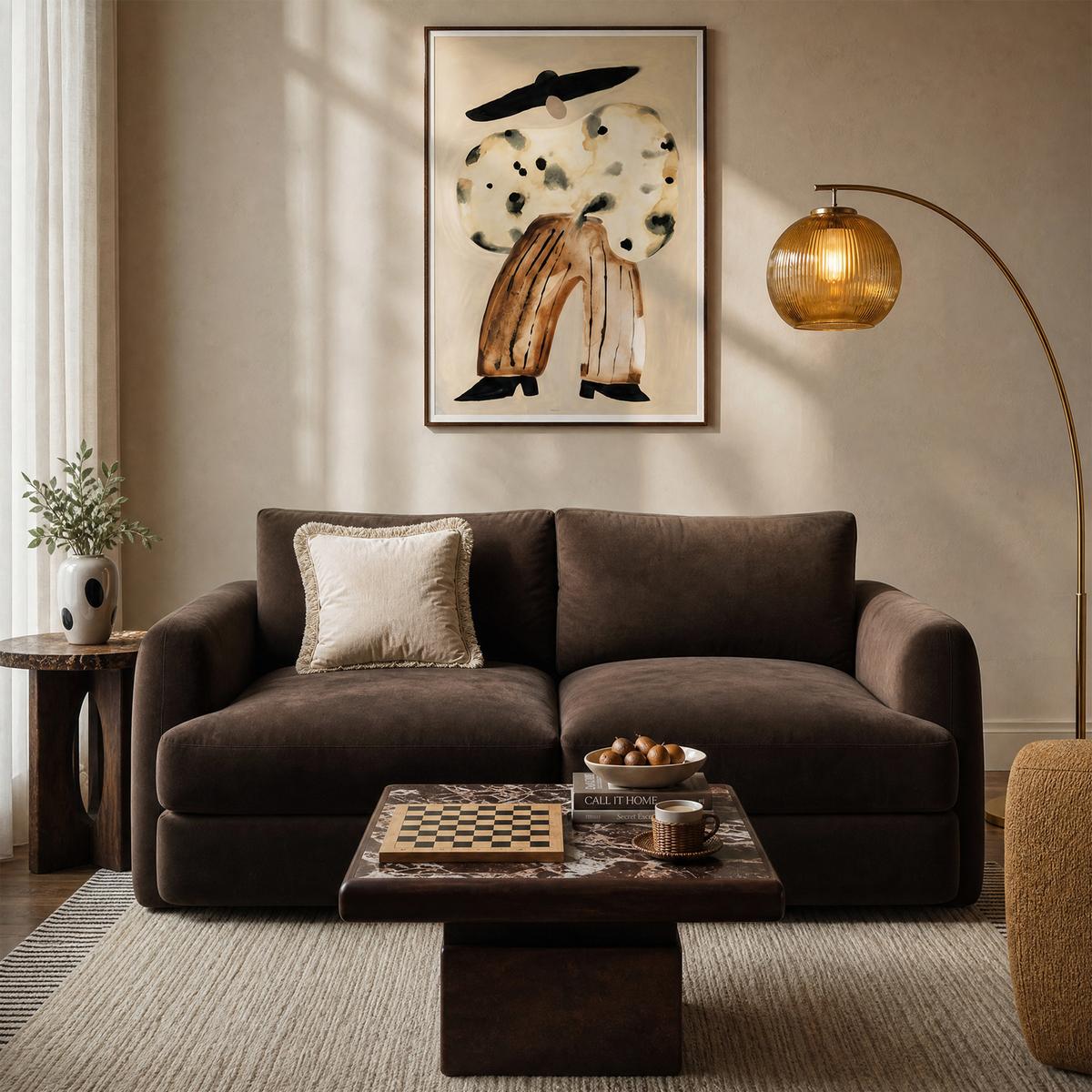 GRADE A1 - Chocolate Brown Velvet 3 Seater Sofa - Sade