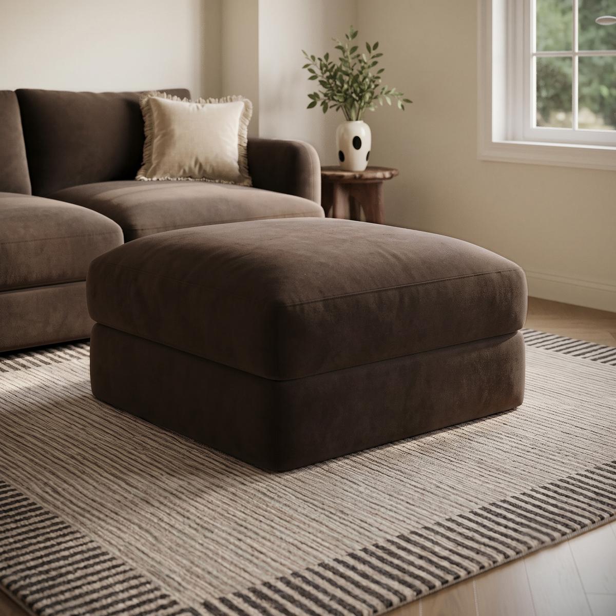 Chocolate Brown Velvet Ottoman Storage Footstool - Sade