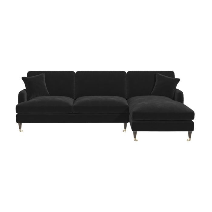 Black Velvet Right Hand Facing 4 Seater Chaise Corner Sofa - Payton