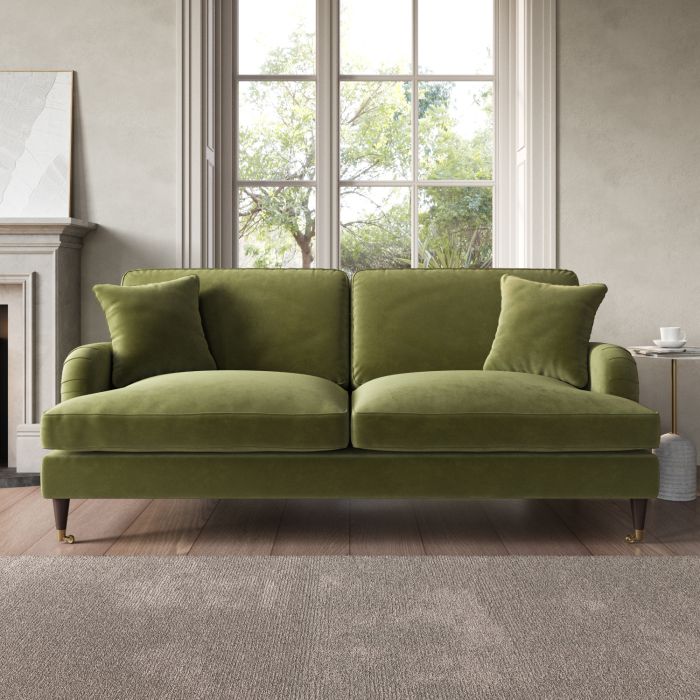 ALMOST PERFECT - Payton Olive Velvet 3 Seater Sofa