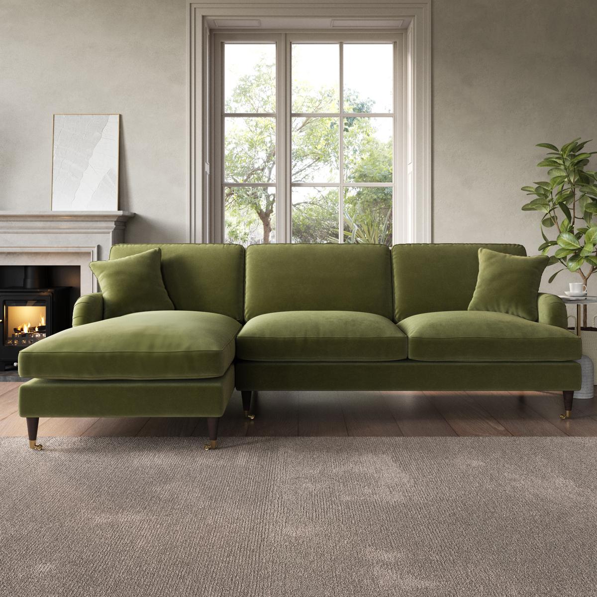 ONLY OPENED - Payton Olive Velvet Left Hand Facing Sofa