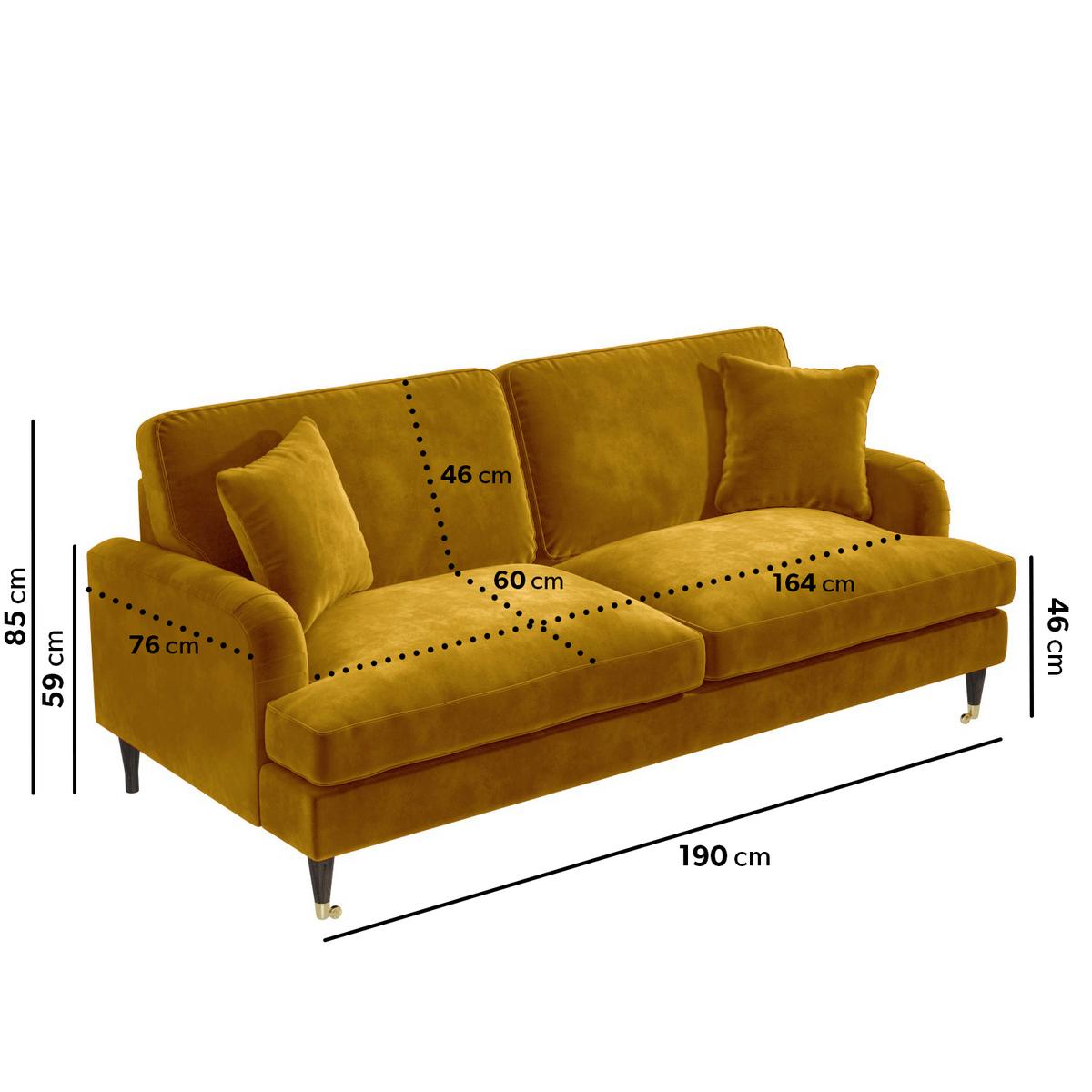 GRADE A1 - Mustard Velvet 3 Seater Sofa - Payton