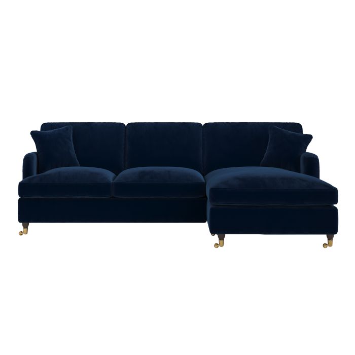 4 Seater Pull-Out Chaise Corner Sofa Bed in Navy Blue Velvet - Payton