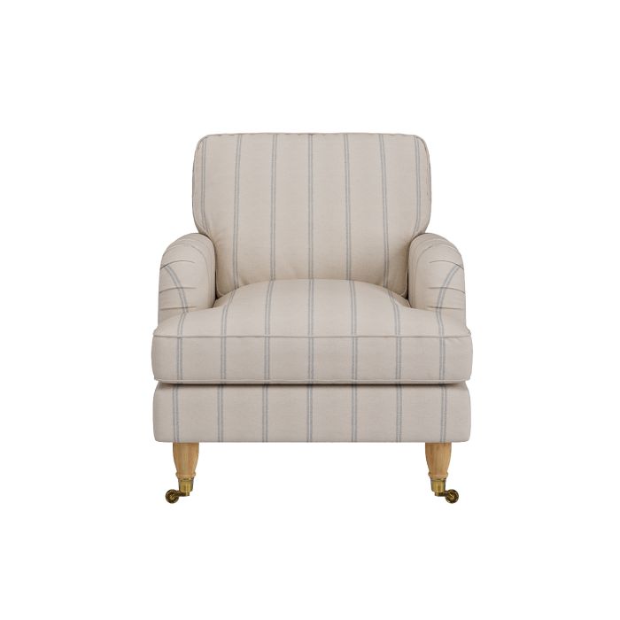 Cream Chenille Blue Striped Armchair - Payton